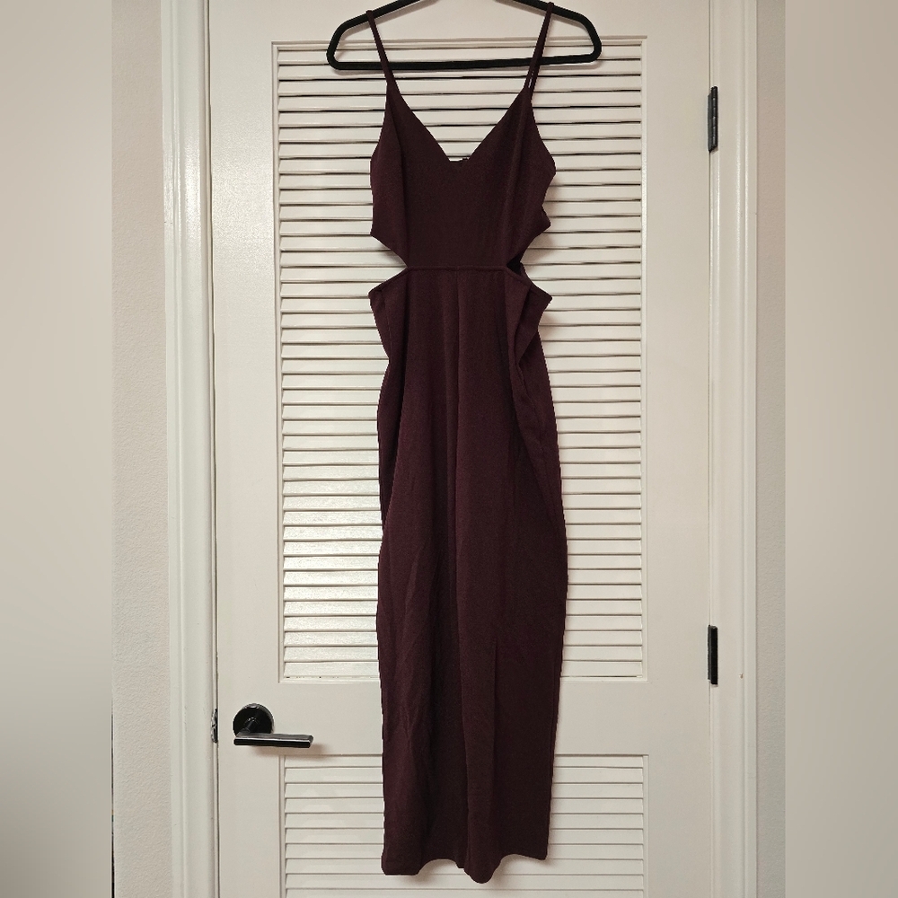 Express - Burgundy Sleeveless Jumpsuit Jumpsuit With Cut-Out Sides & Pockets
